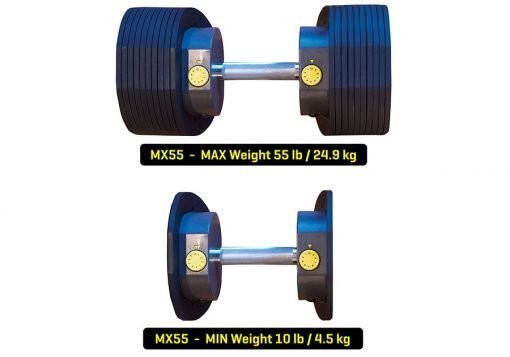 Adjustable weight set up to 24.9 kg (including rack-bars-weights)
